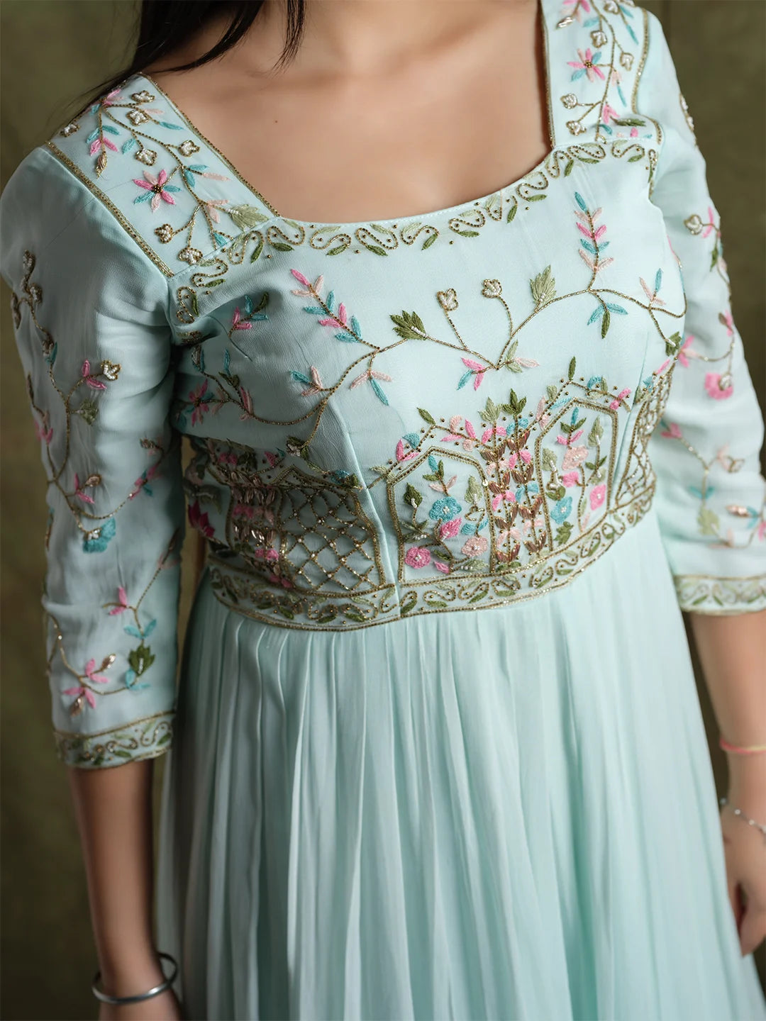 Ice Blue Hand Embroidered Gown