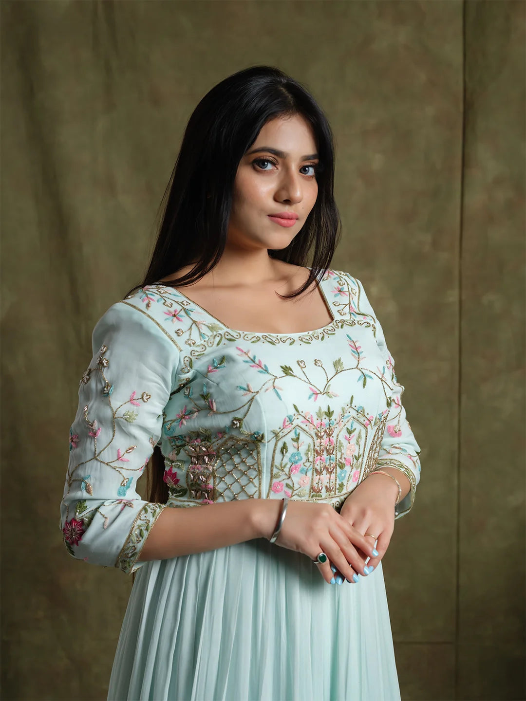 Ice Blue Hand Embroidered Gown
