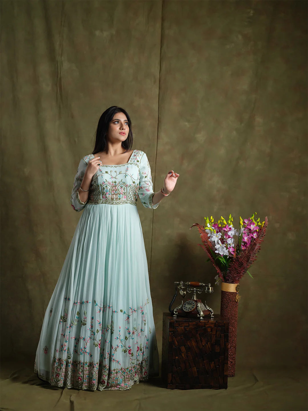 Ice Blue Hand Embroidered Gown