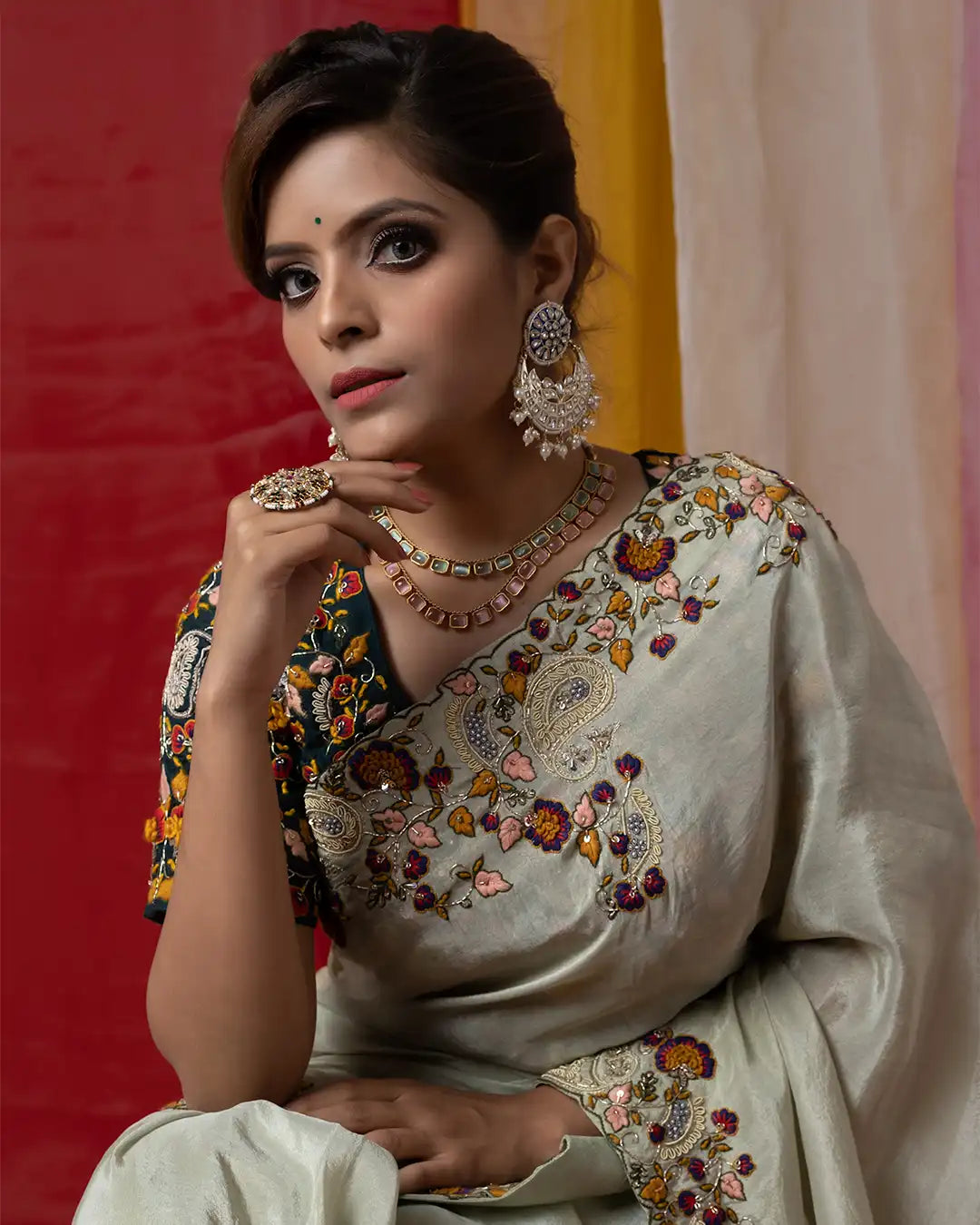 Pastel Green Saree With Zardozi Embroidery