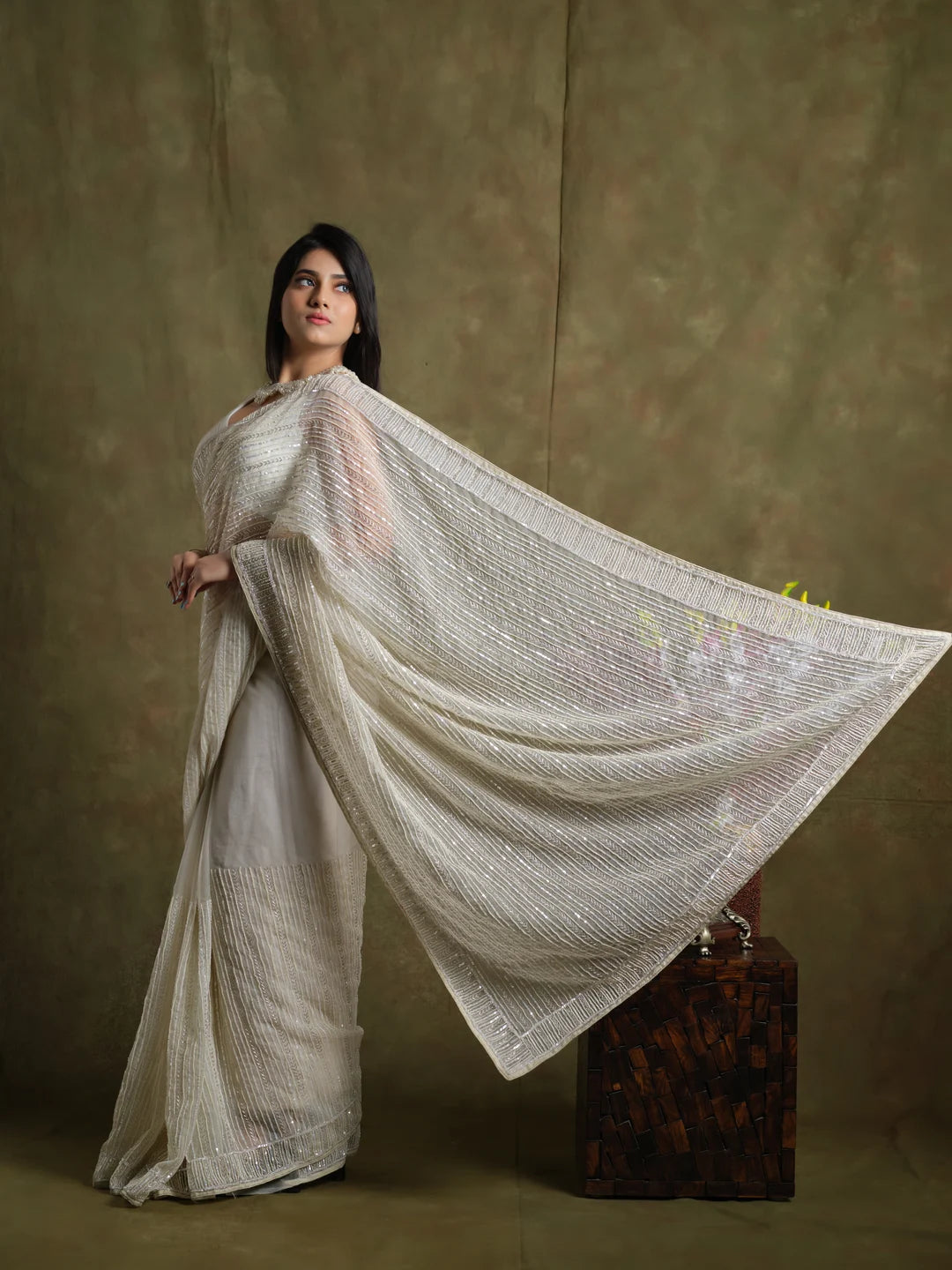 Whispering Pearls: Luxurious Handcrafted Saree