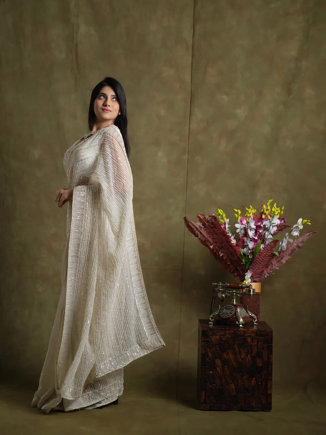 Whispering Pearls: Luxurious Handcrafted Saree