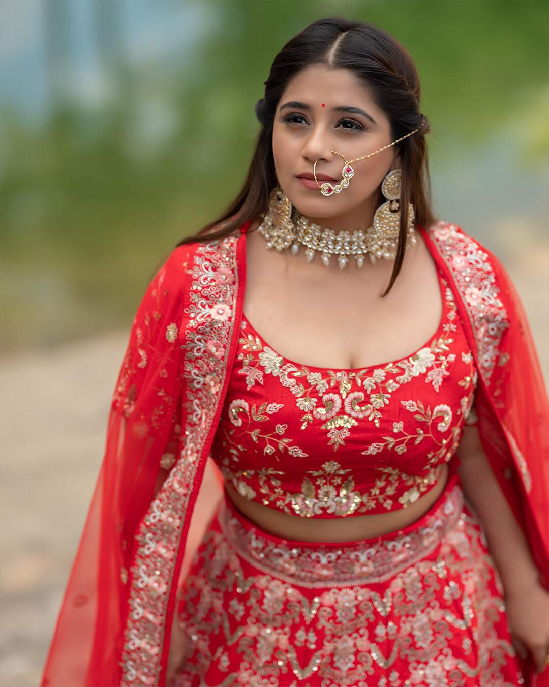 Butter Red Hand Embroidered Bridal Lehenga Set