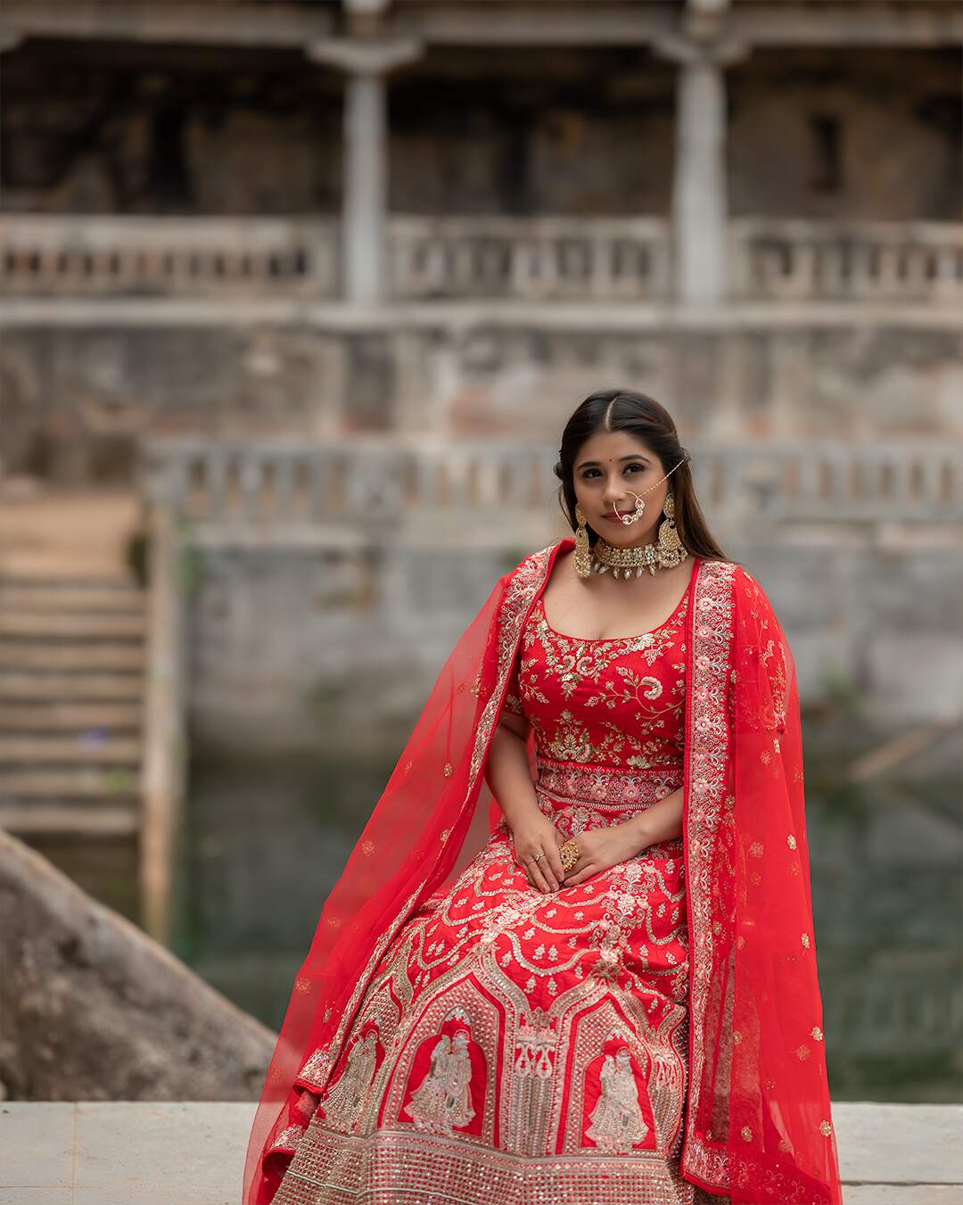 Butter Red Hand Embroidered Bridal Lehenga Set