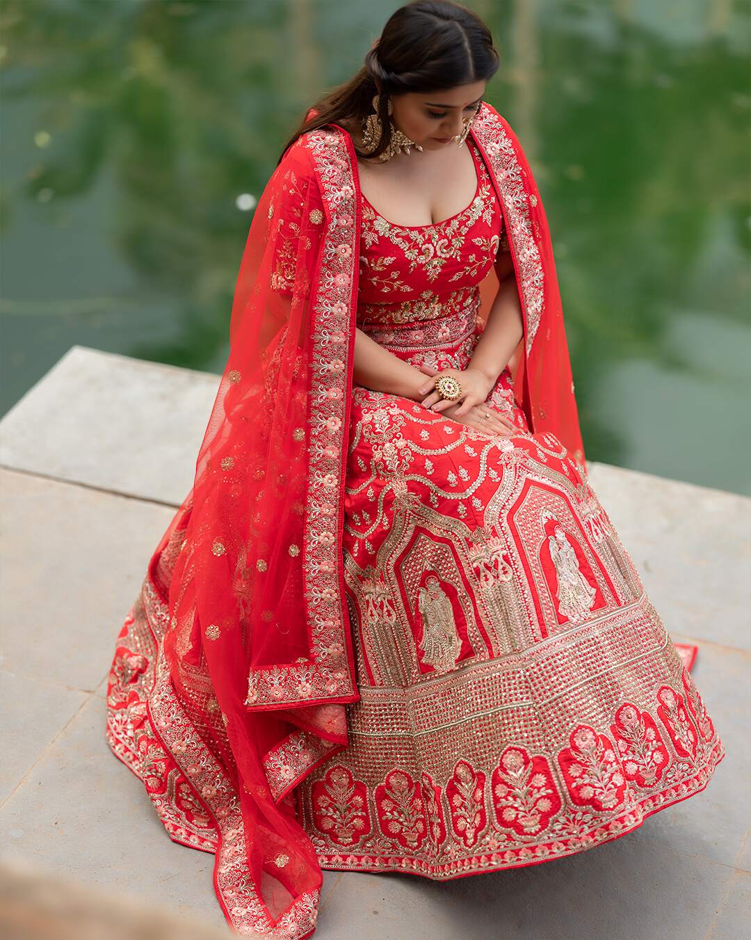 Butter Red Hand Embroidered Bridal Lehenga Set