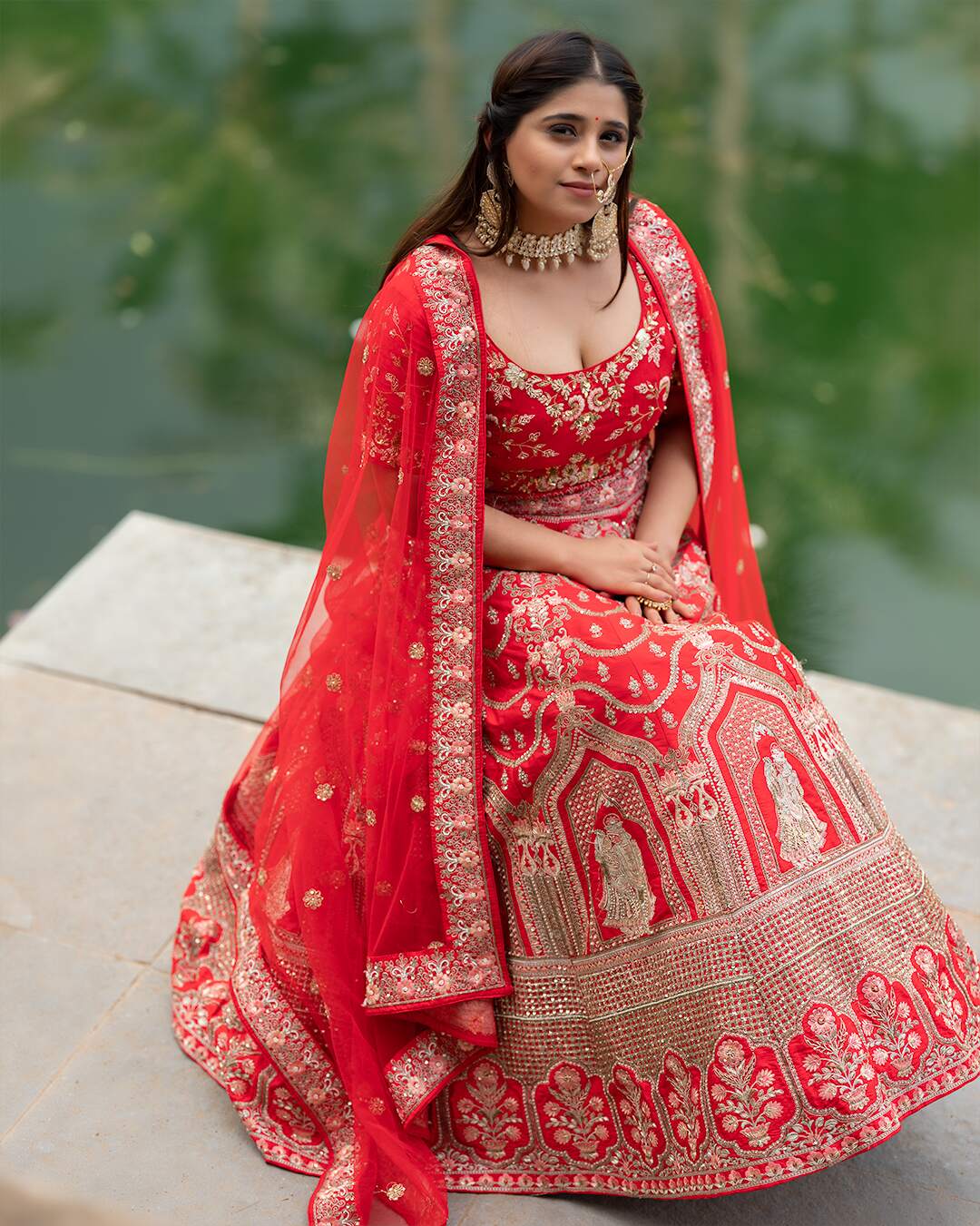 Butter Red Hand Embroidered Bridal Lehenga Set