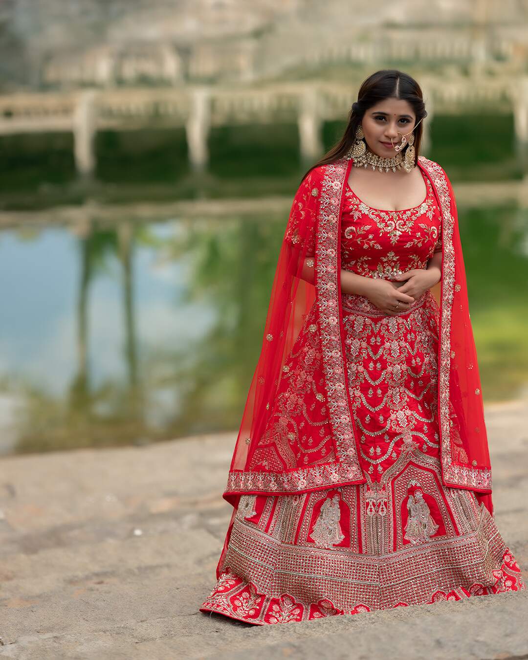 Butter Red Hand Embroidered Bridal Lehenga Set