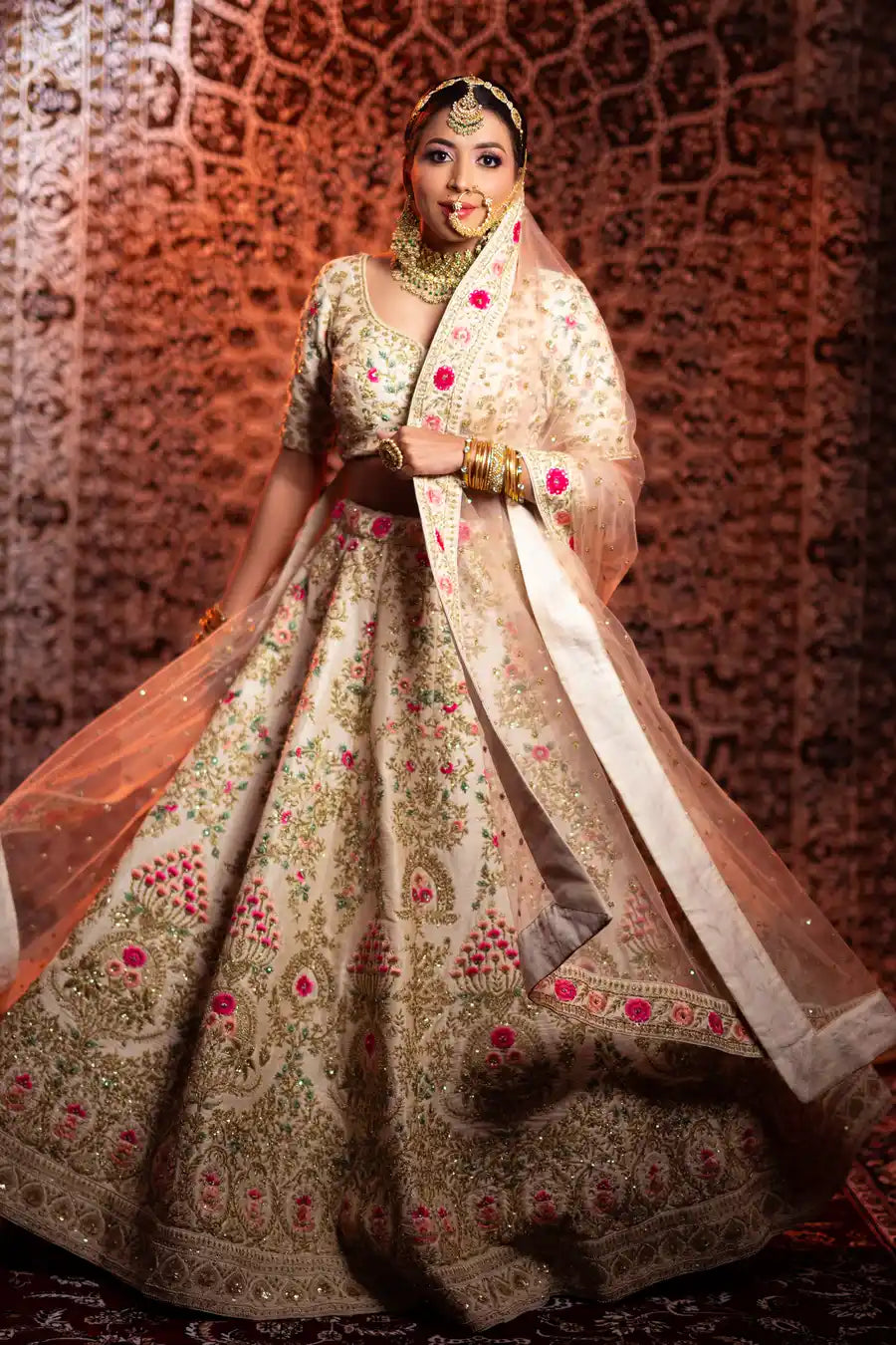 Ivory Elegance - Embroidered Designer Bridal Lehenga