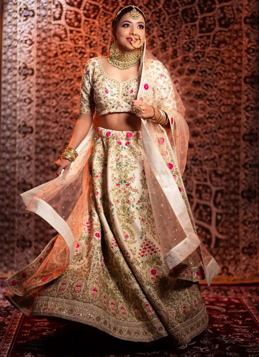 Ivory Elegance - Embroidered Designer Bridal Lehenga