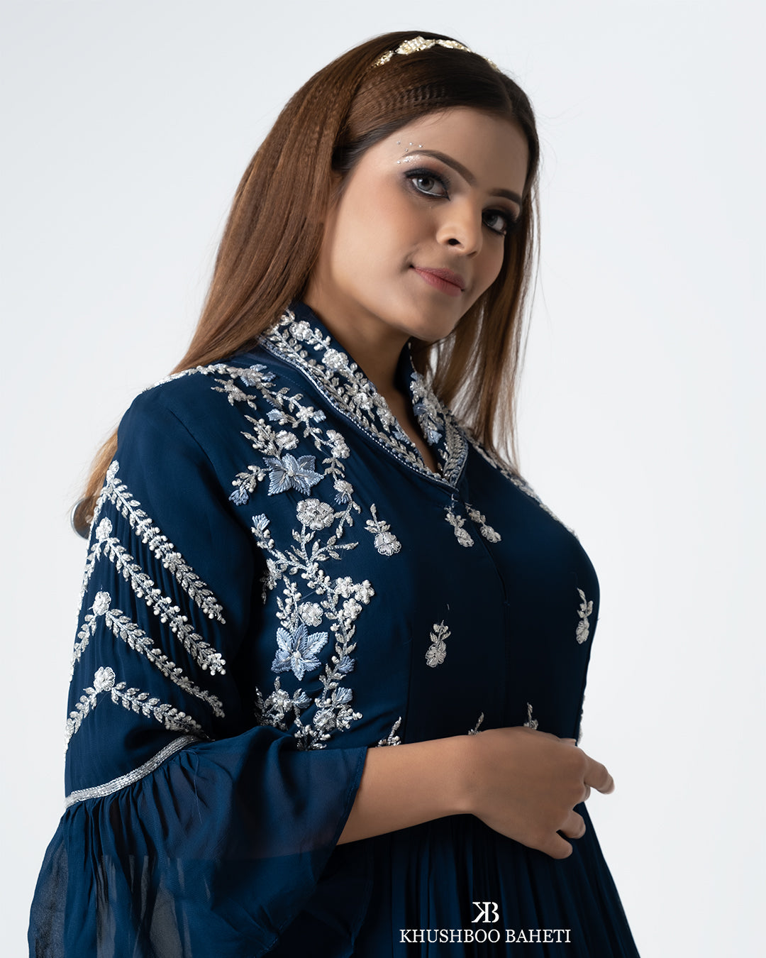Lapis Blue Hand Embroidered Gown