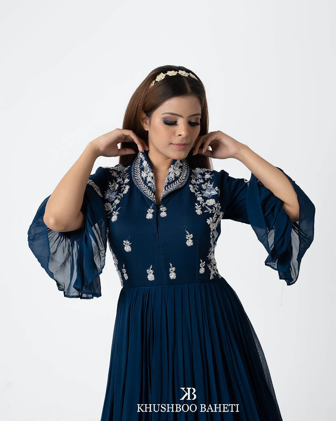 Lapis Blue Hand Embroidered Gown