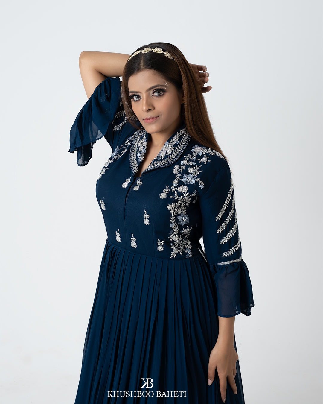 Lapis Blue Hand Embroidered Gown
