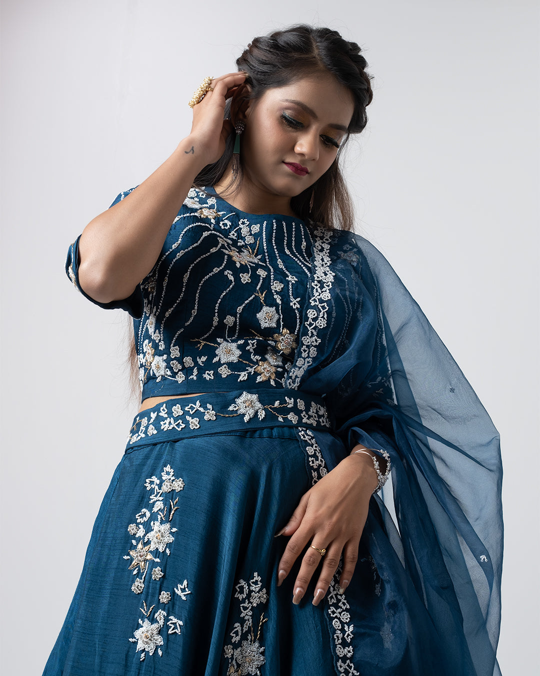 Lapis Blue Hand Embroidered Lehenga Set
