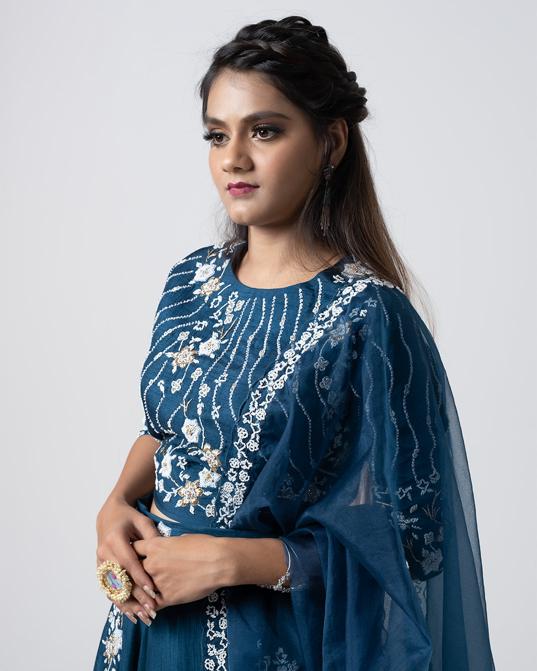Lapis Blue Hand Embroidered Lehenga Set