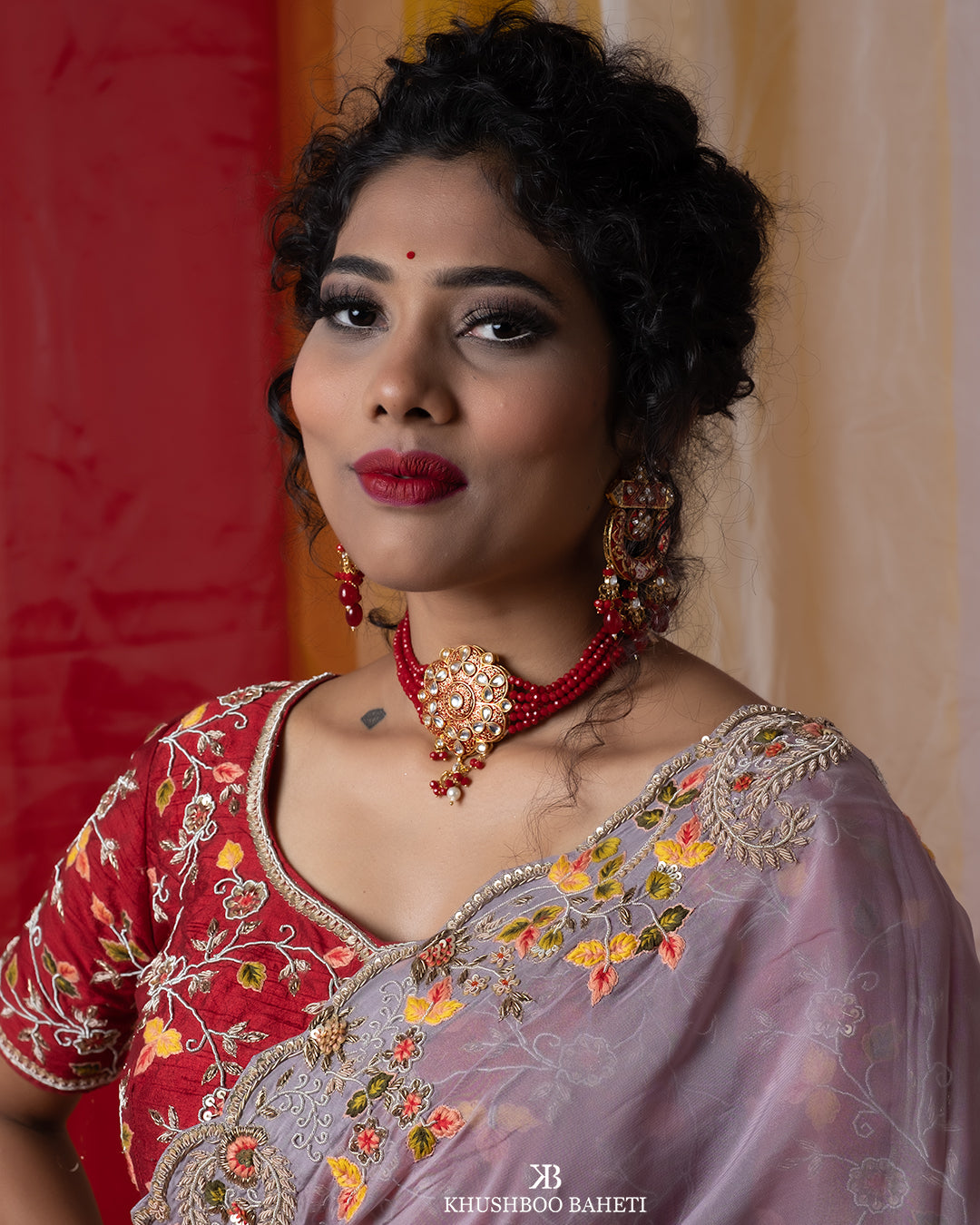 Lilac Organza Saree with Zardozi Hand Embroidery Thread Work