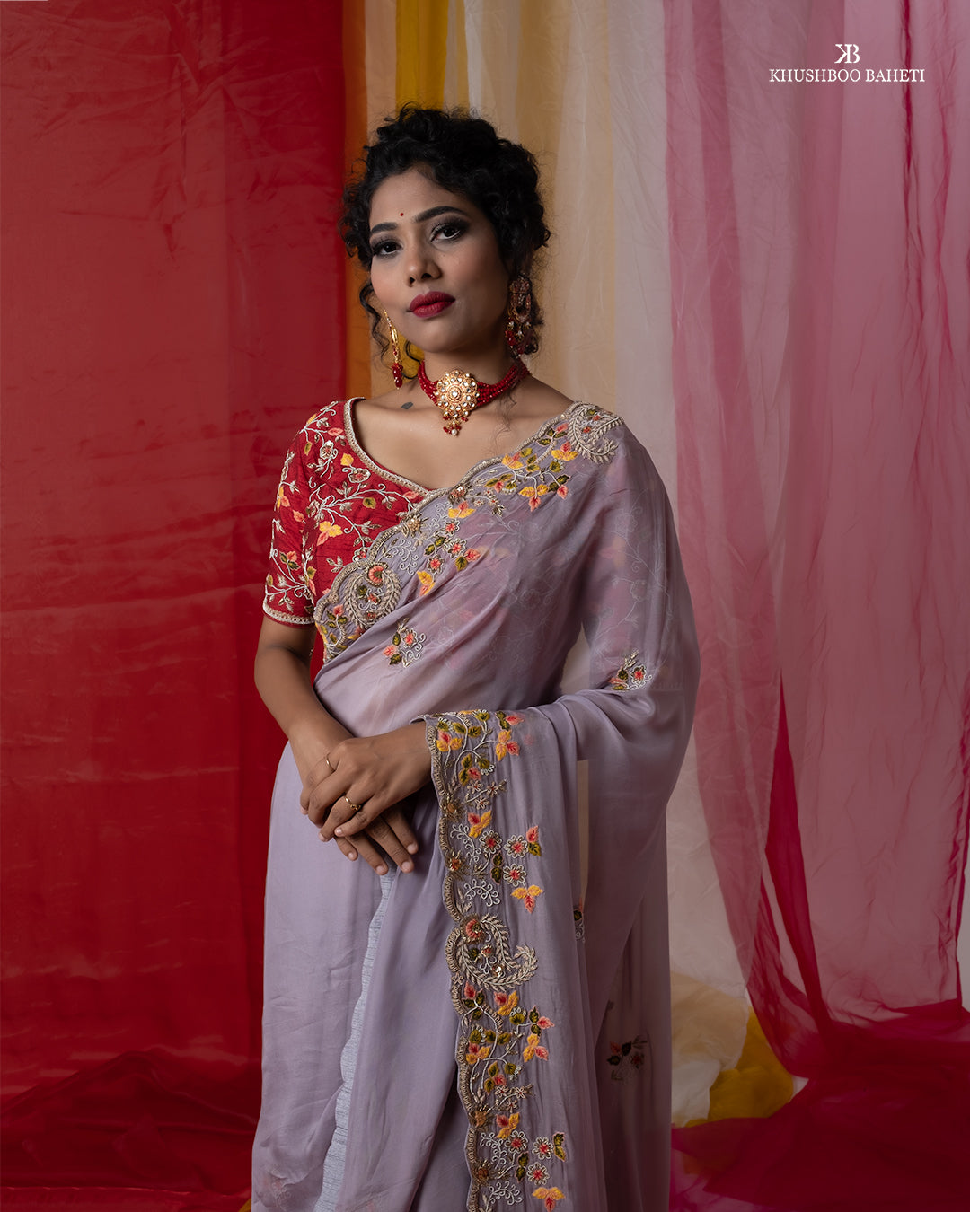 Lilac Organza Saree with Zardozi Hand Embroidery Thread Work