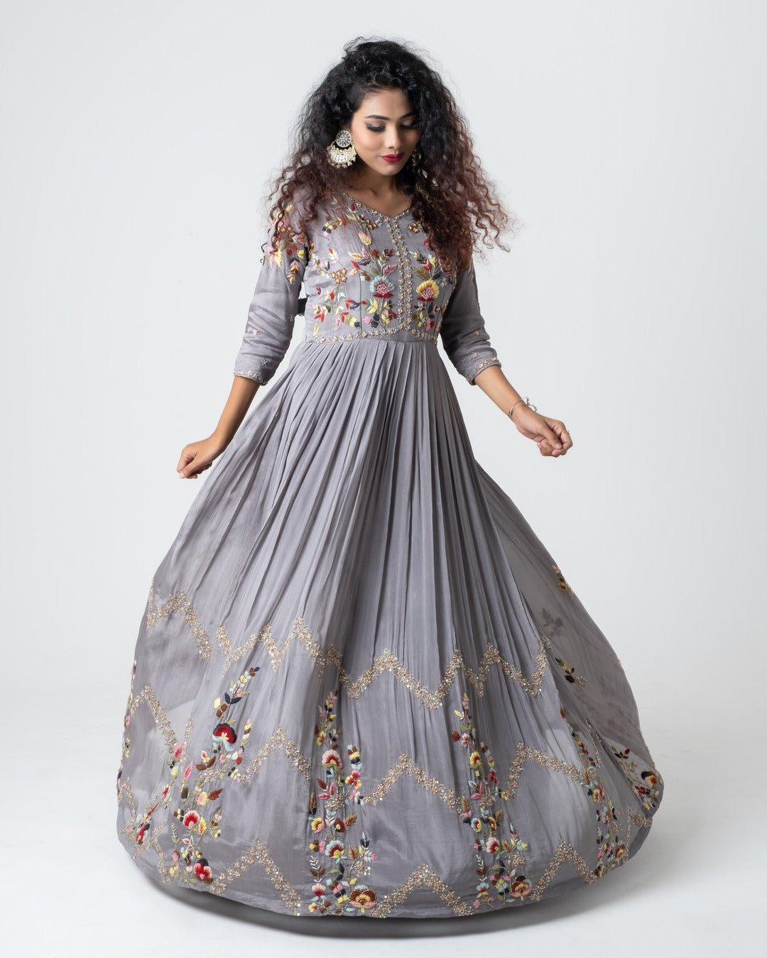 Metallic Silver Hand Embroidered Gown