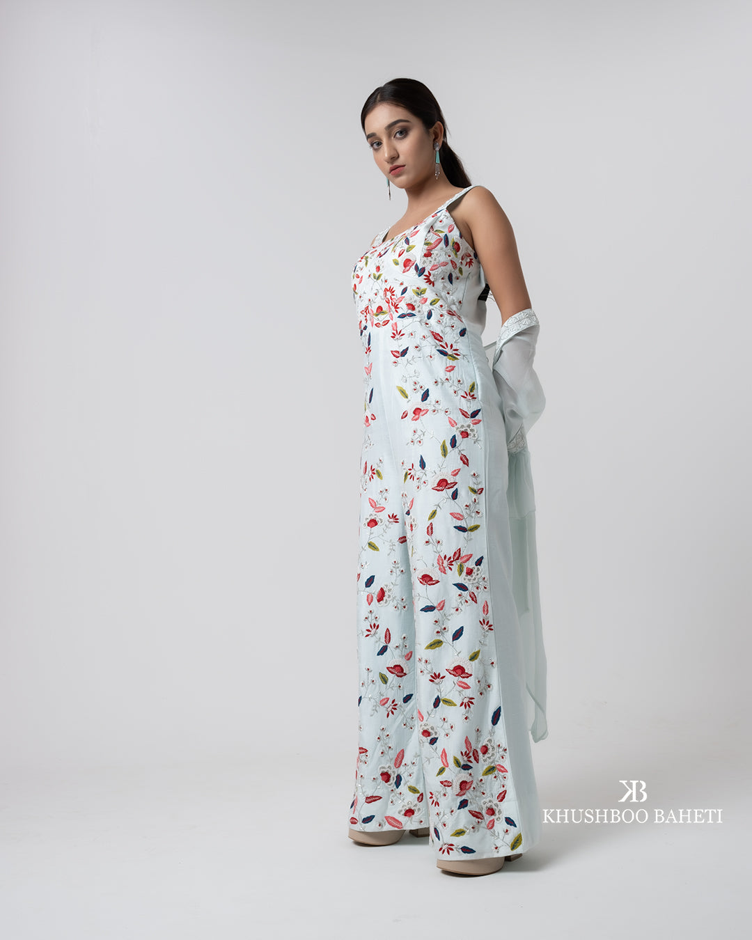 Multicolor Hand Embroidered Jumpsuit With Jacket