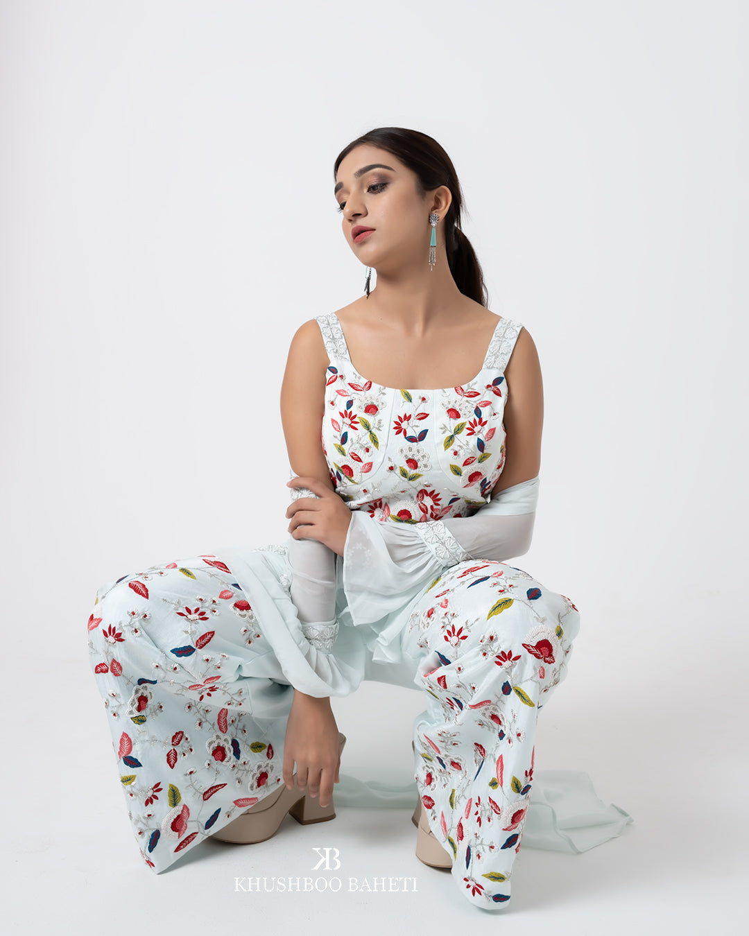 Multicolor Hand Embroidered Jumpsuit With Jacket