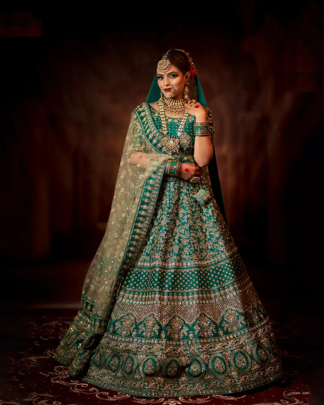 Olive Opulence - Embroidered Designer Bridal Lehenga