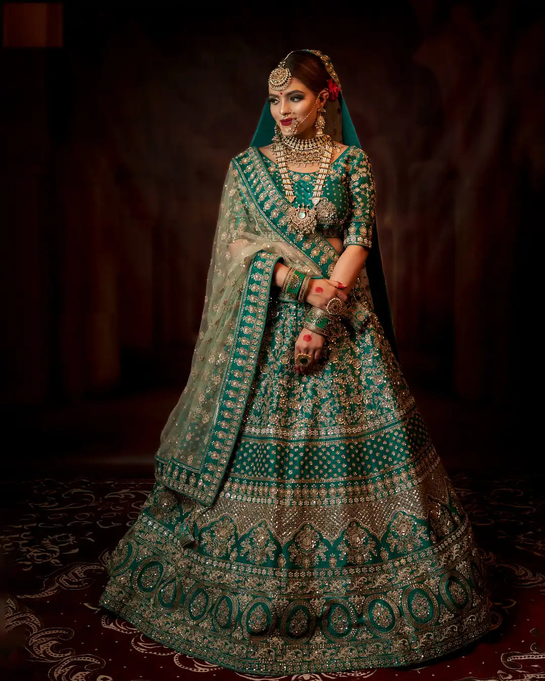 Olive Opulence Embroidered Designer Bridal Lehenga