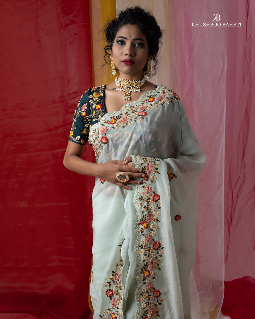Pastel Green Saree With Zardosi Embroidery