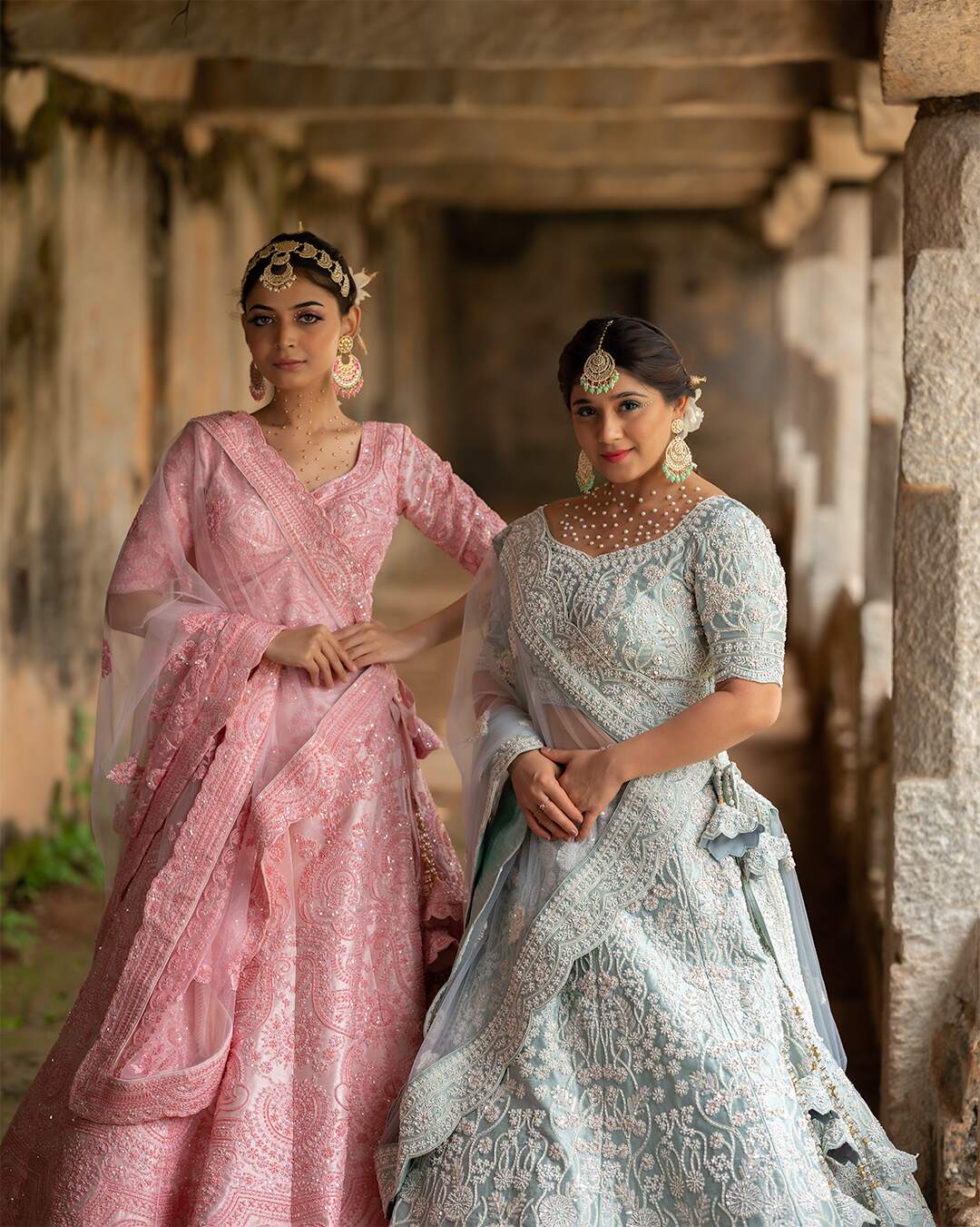 Pastle Pink Sequins Hand Embroidered Lehenga Set
