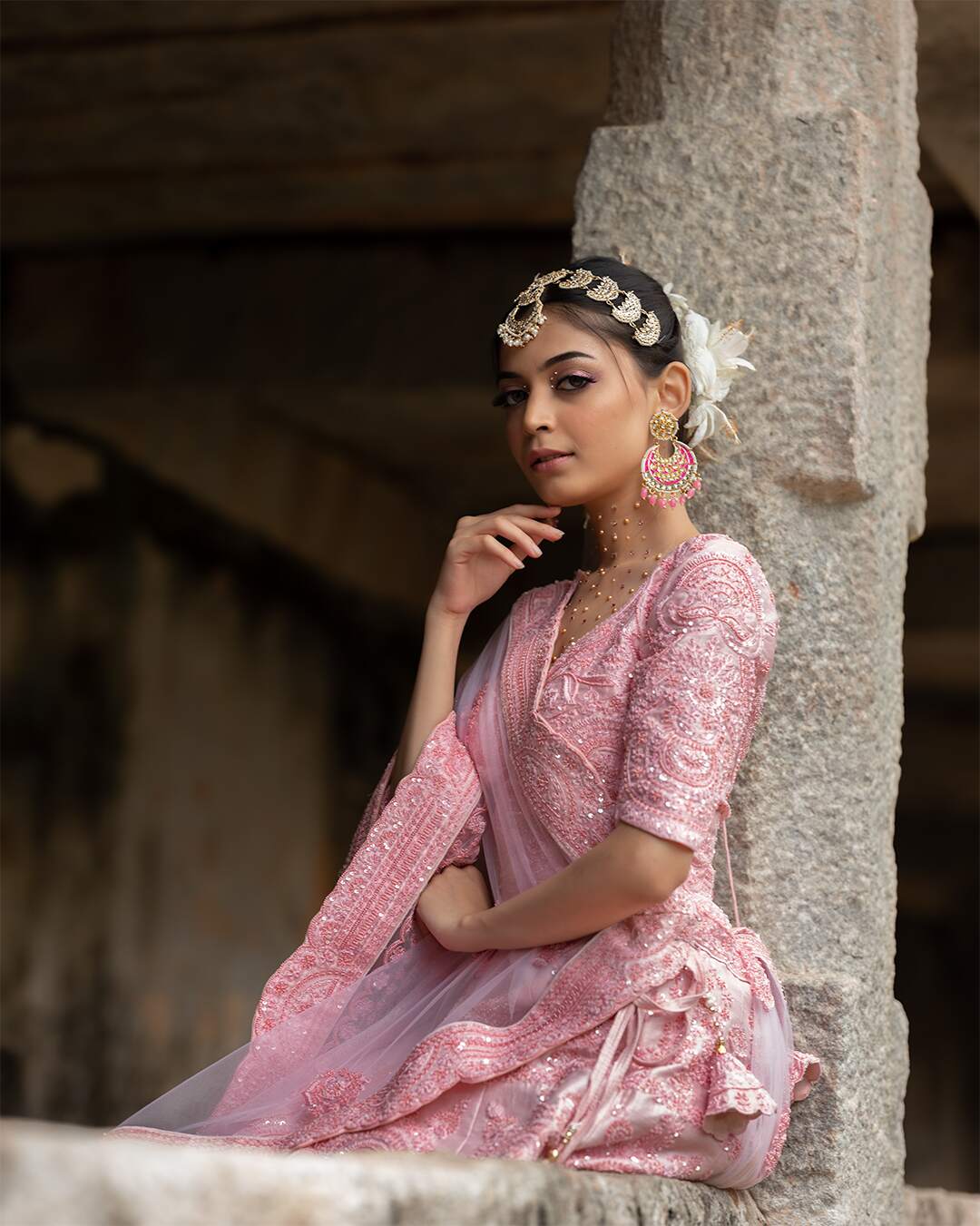 Pastle Pink Sequins Hand Embroidered Lehenga Set