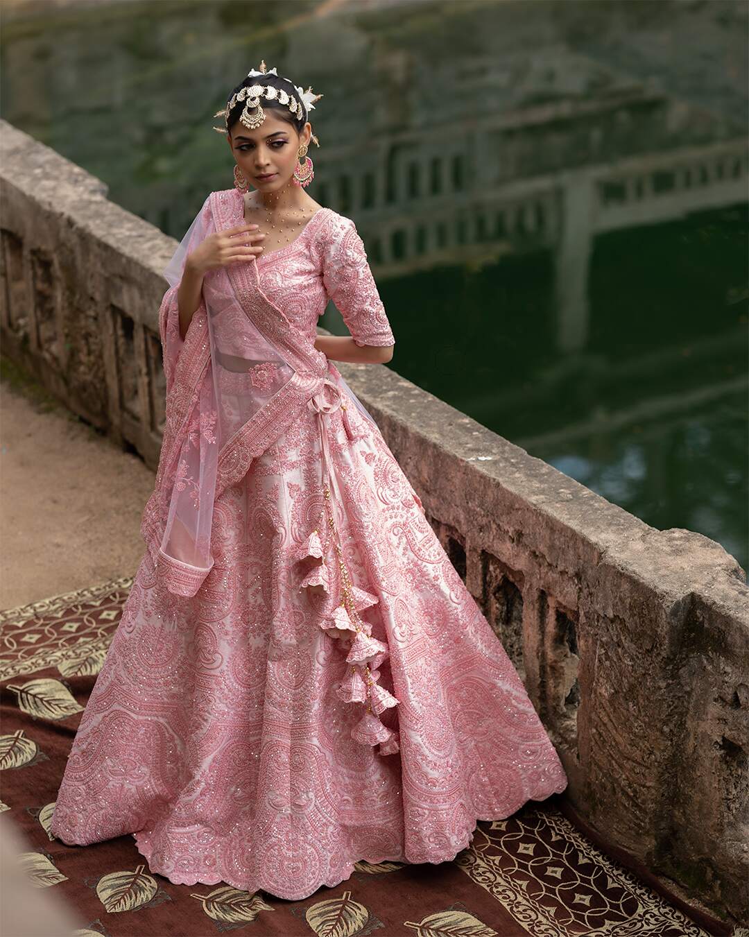 Pastle Pink Sequins Hand Embroidered Lehenga Set
