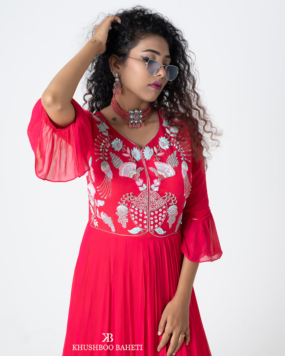 Peony Pink Hand Embroidered Gown