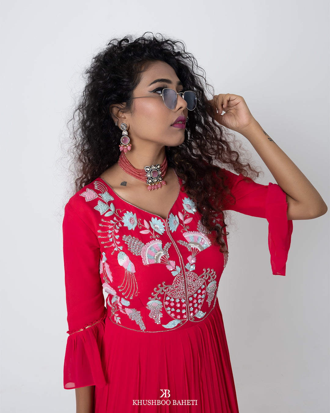 Peony Pink Hand Embroidered Gown