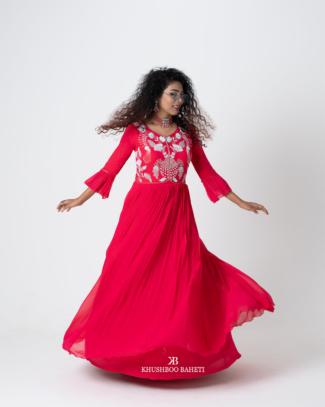 Peony Pink Hand Embroidered Gown