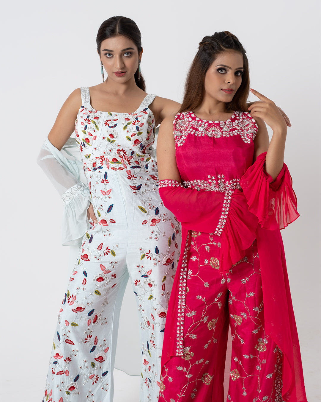 Pink Hand Embroidered Jumpsuit With Jacket