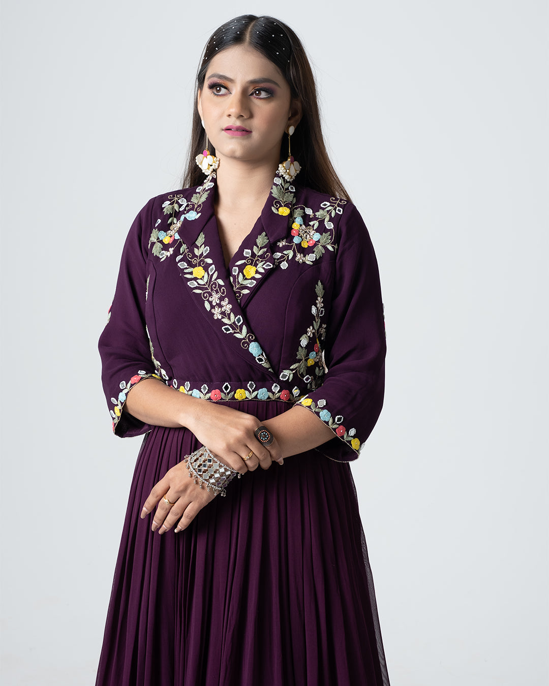 Plum Color Hand Embroidered Gown