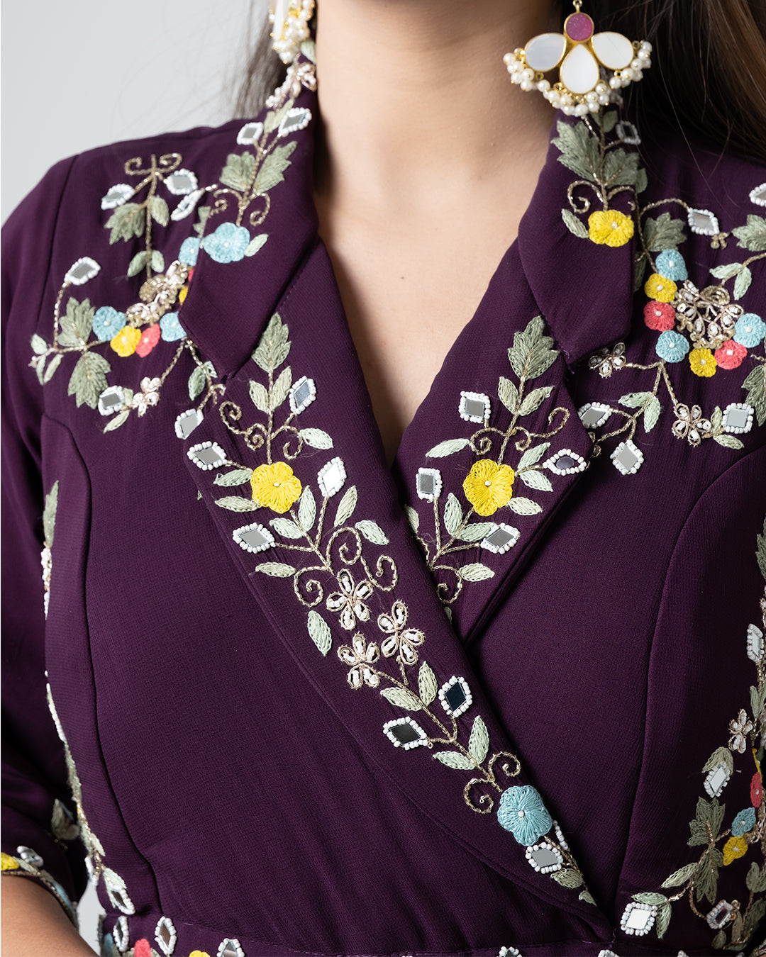 Plum Color Hand Embroidered Gown