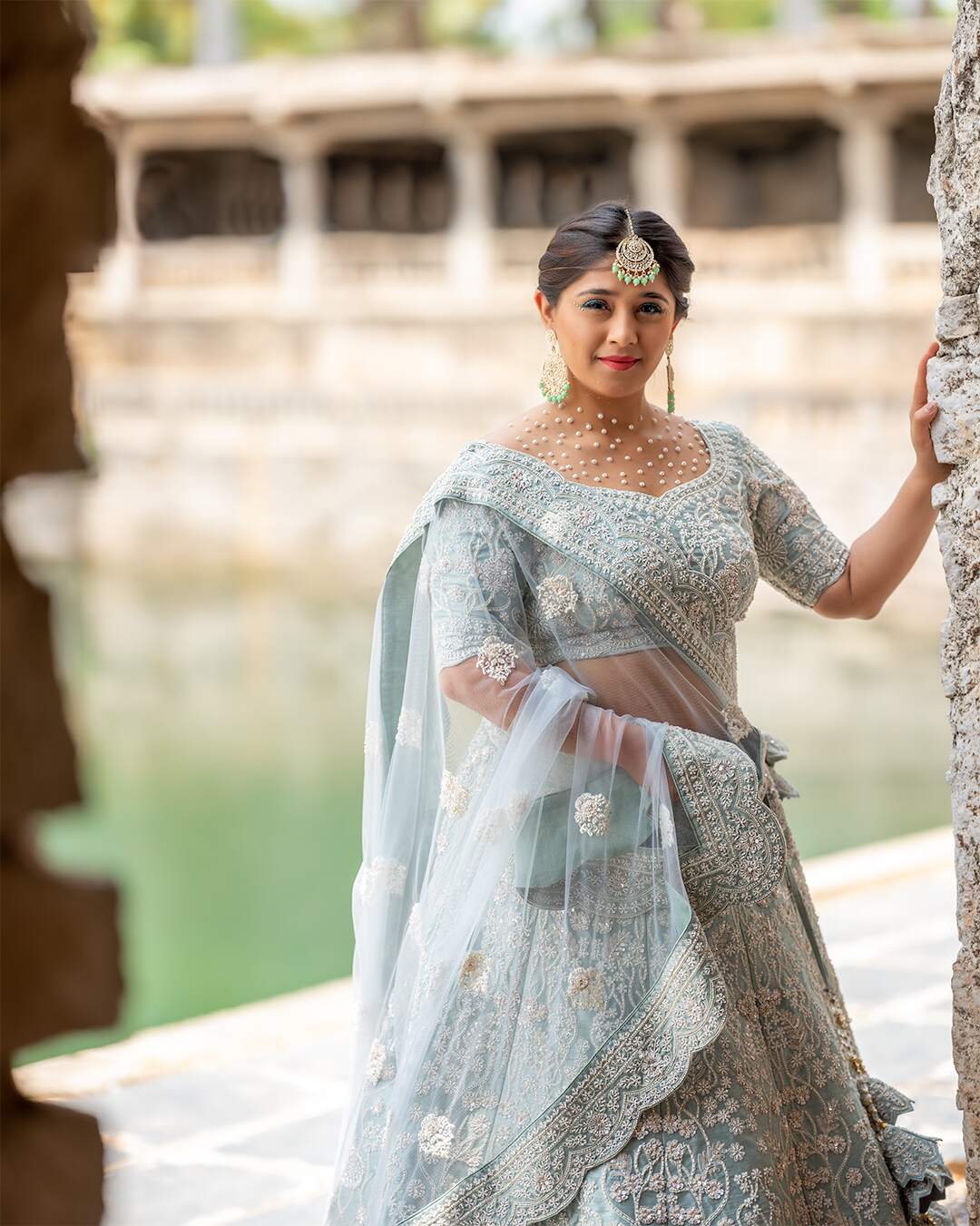 Powder Blue Sequins Hand Embroidered Lehenga Set