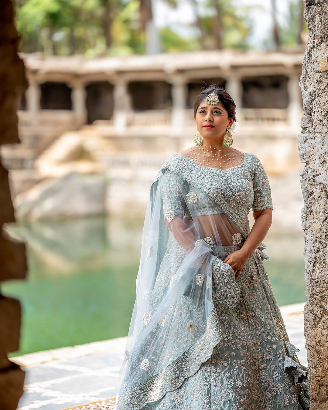 Powder Blue Sequins Hand Embroidered Lehenga Set