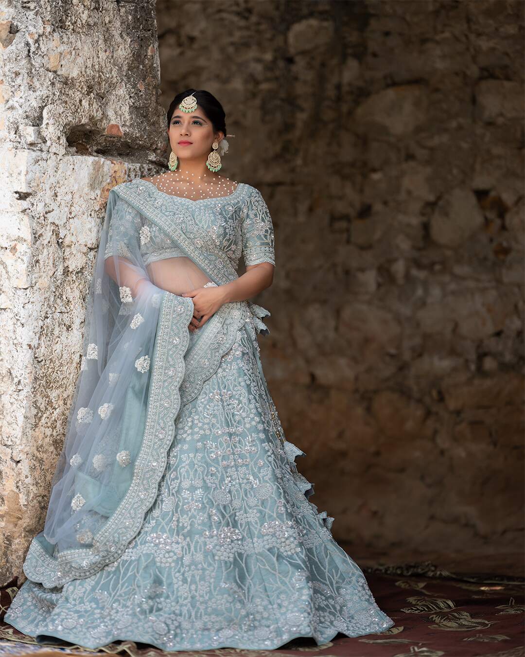 Powder Blue Sequins Hand Embroidered Lehenga Set