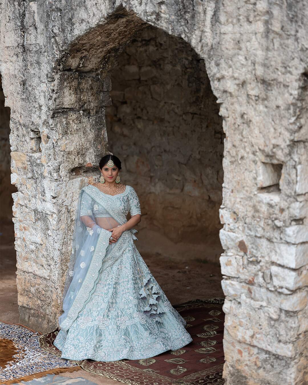 Powder Blue Sequins Hand Embroidered Lehenga Set