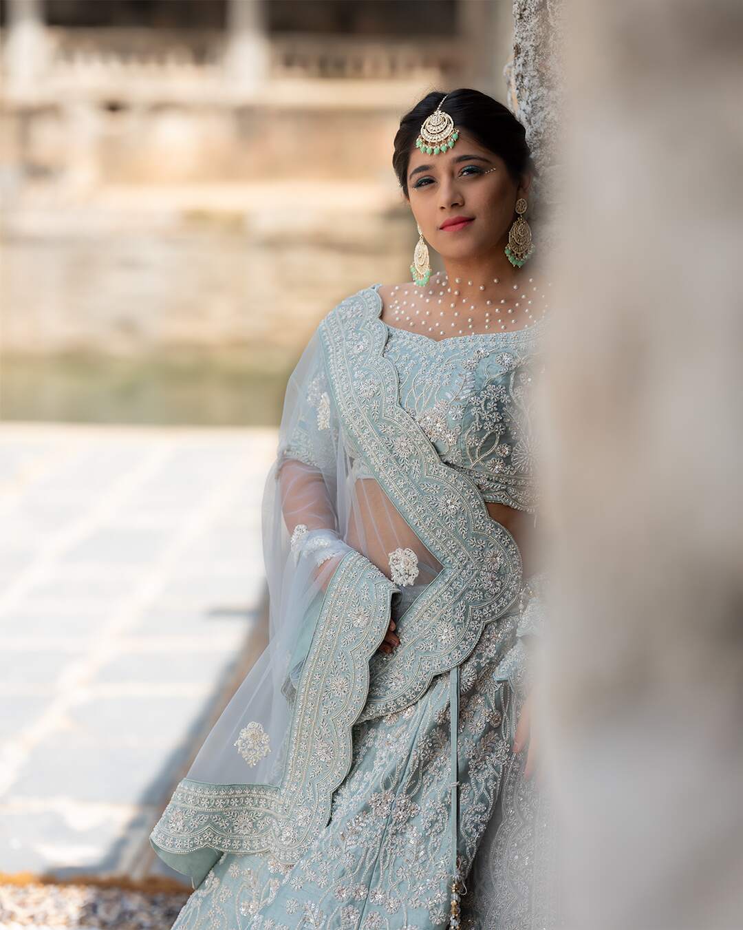 Powder Blue Sequins Hand Embroidered Lehenga Set