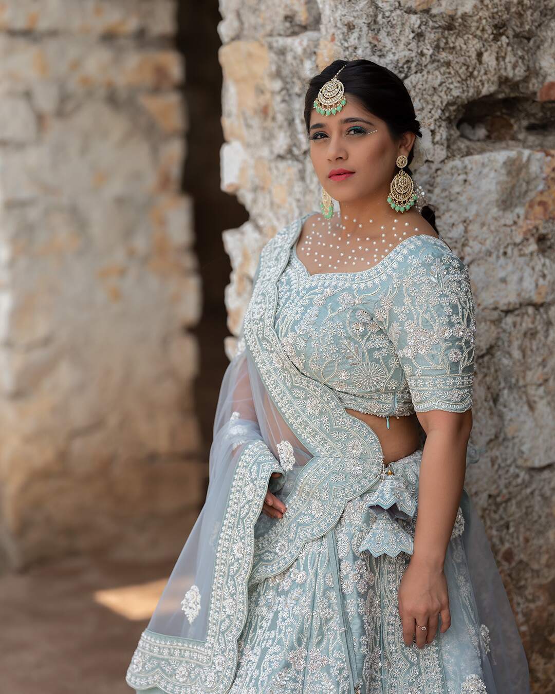 Powder Blue Sequins Hand Embroidered Lehenga Set