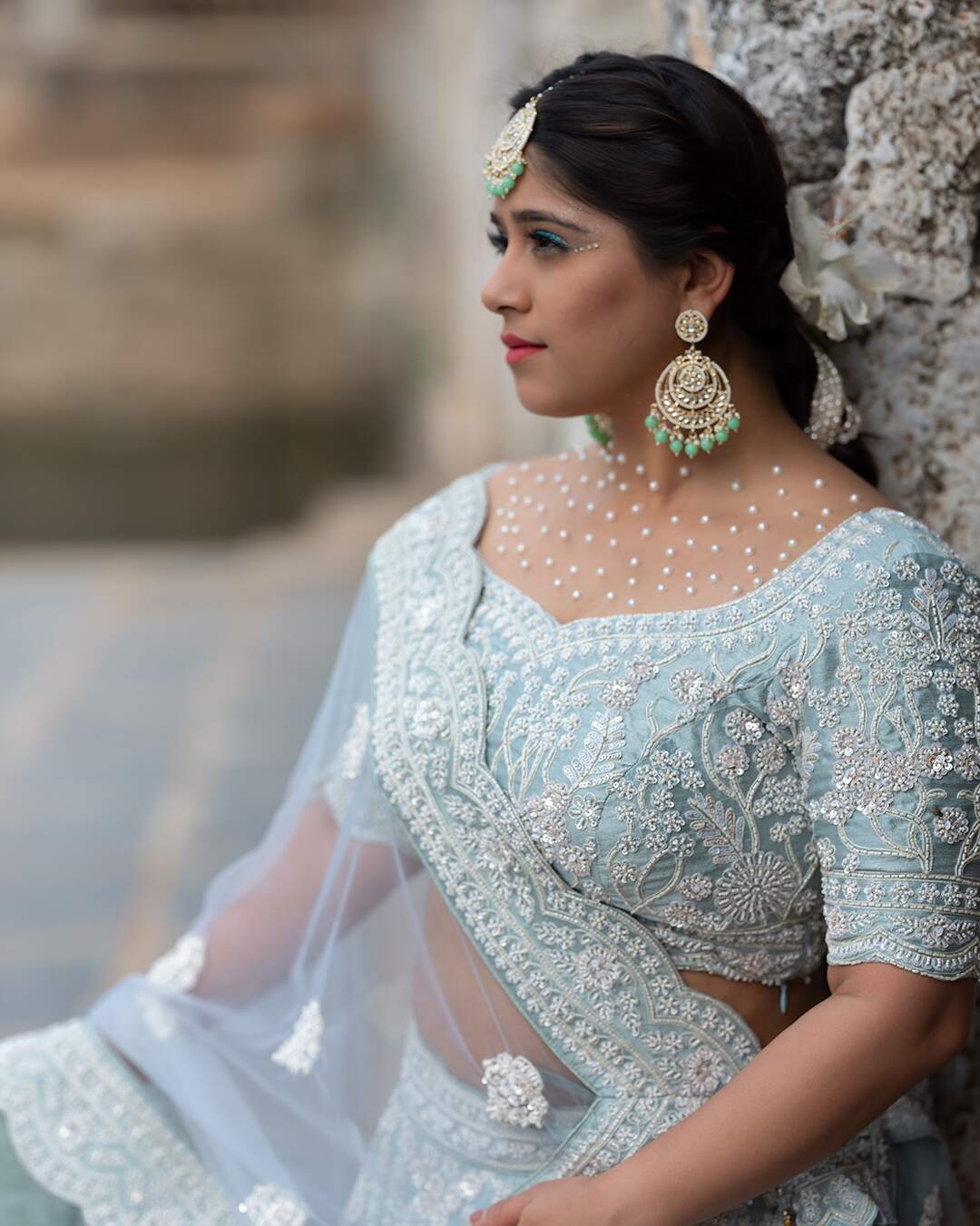 Powder Blue Sequins Hand Embroidered Lehenga Set