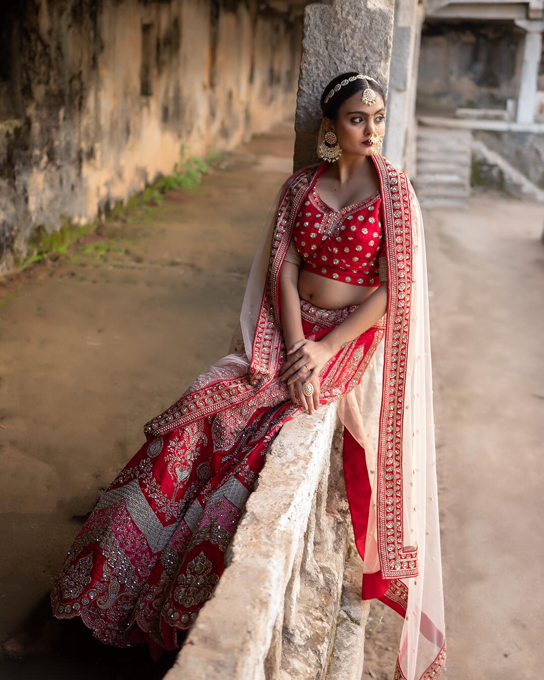 Red Bridal Hand Embroidered Lehenga Set