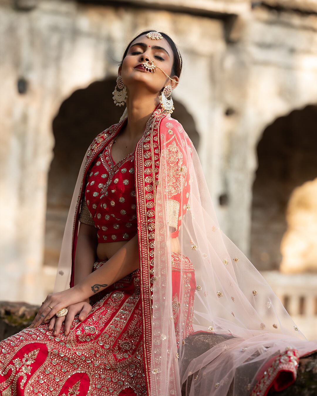 Red Bridal Hand Embroidered Lehenga Set