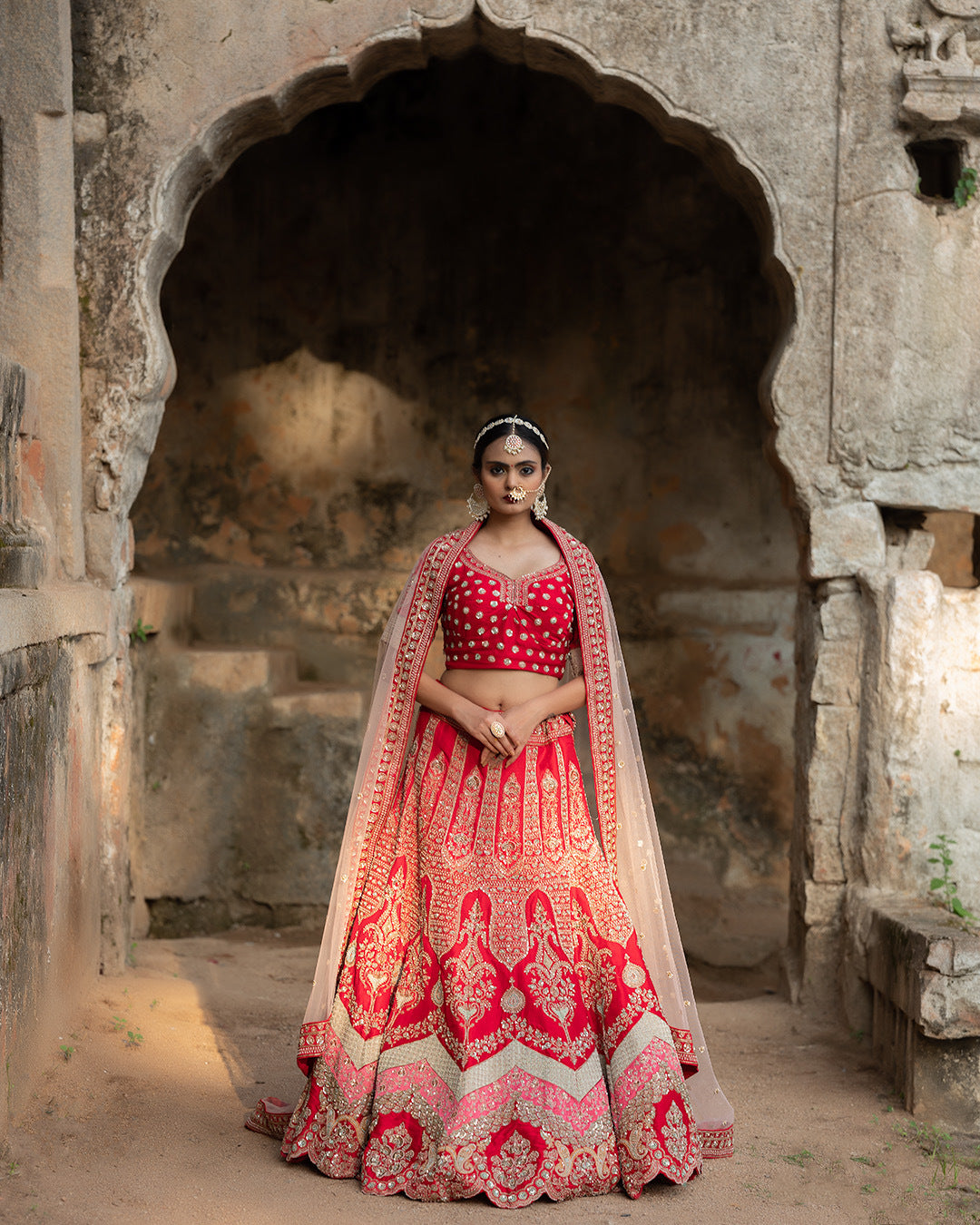 Red Bridal Hand Embroidered Lehenga Set