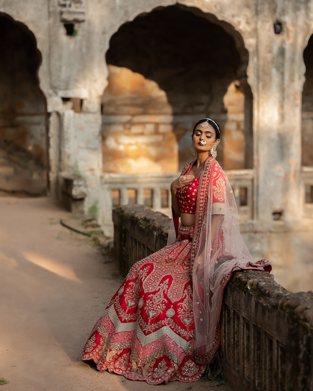 Red Bridal Hand Embroidered Lehenga Set
