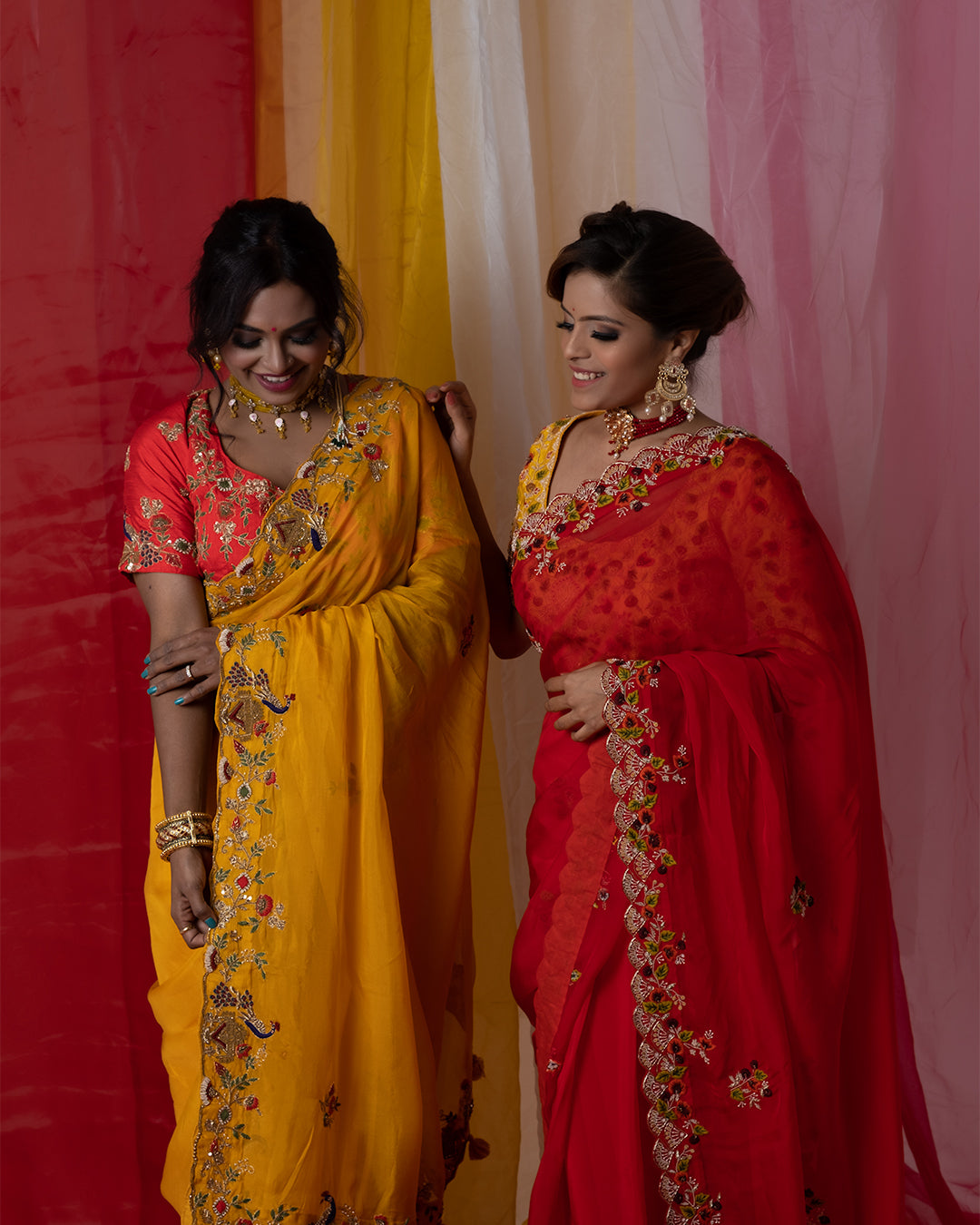 Red Organza Saree with Zardozi Hand Embroidery Thread Work