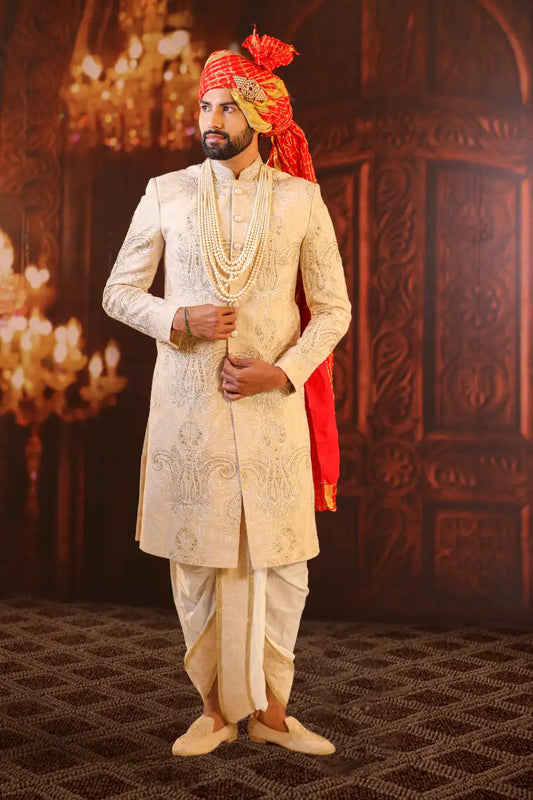 Sunset Hues - Embroidered Wedding Sherwani 5 Pcs Set