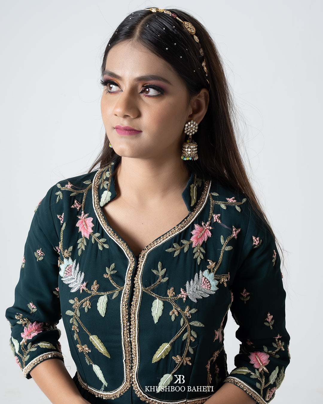 Teal Green Hand Embroidered Gown
