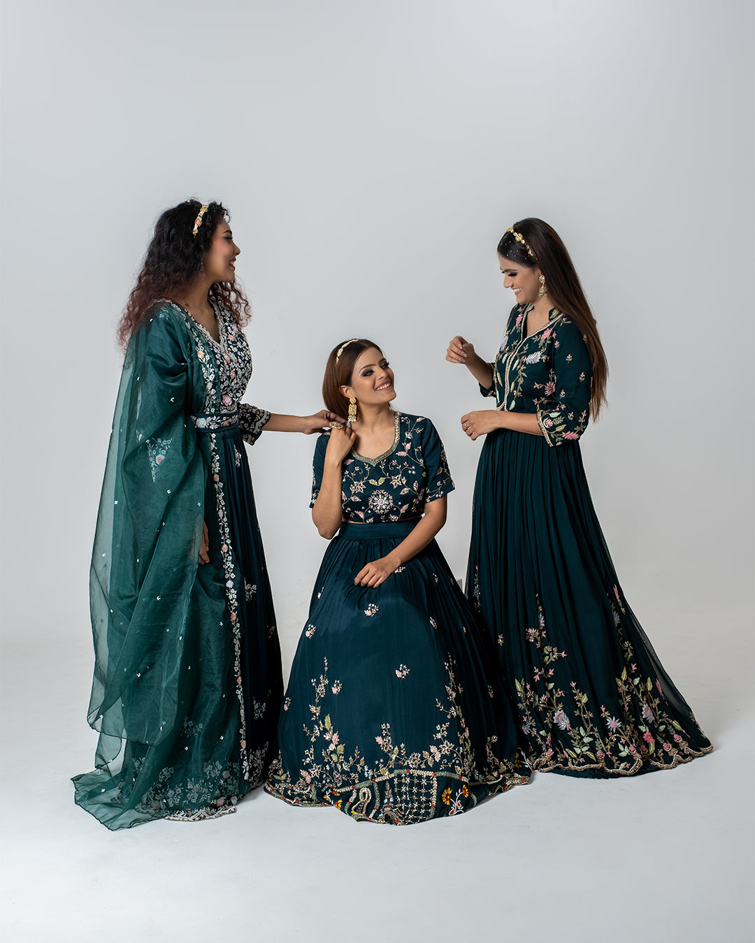 Teal Green Hand Embroidered Lehenga Set